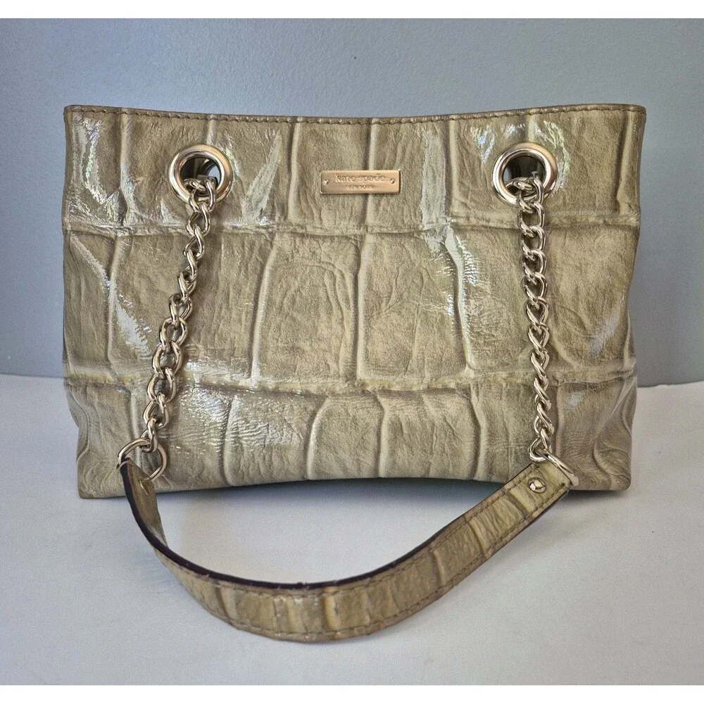 Kate Spade New York Taupe Alligator Embossed Leather Chain Link Shoulder Purse